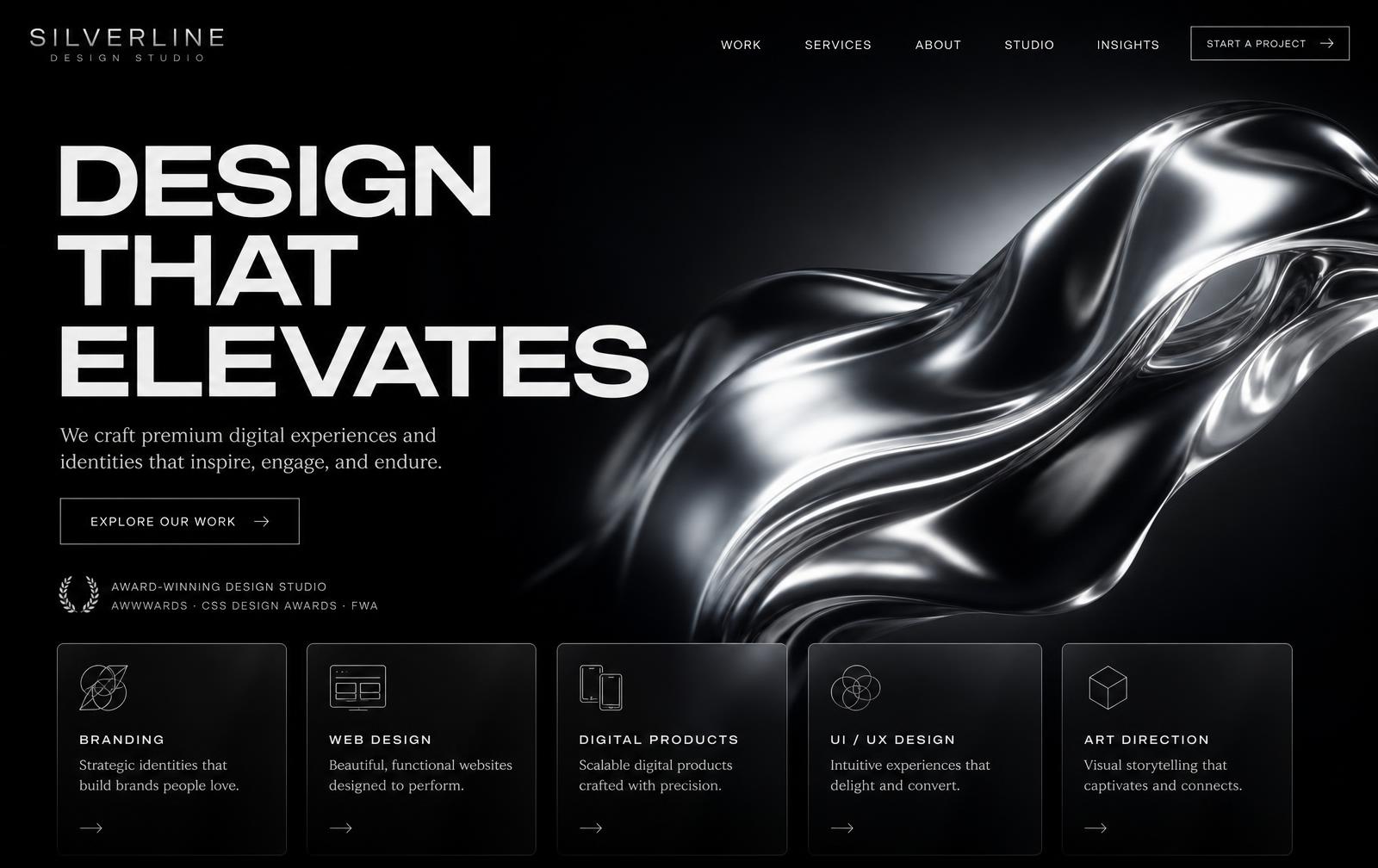 A modern, sleek monochrome website built by North Star Digital